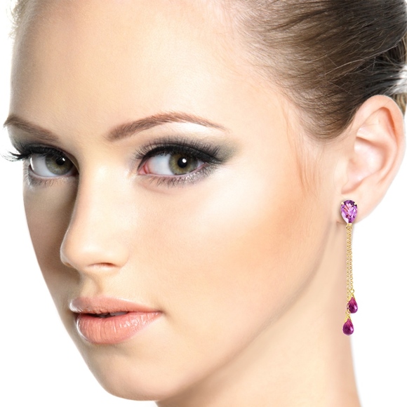 14K. SOLID GOLD CHANDELIER EARRING WITH AMETHYSTS
